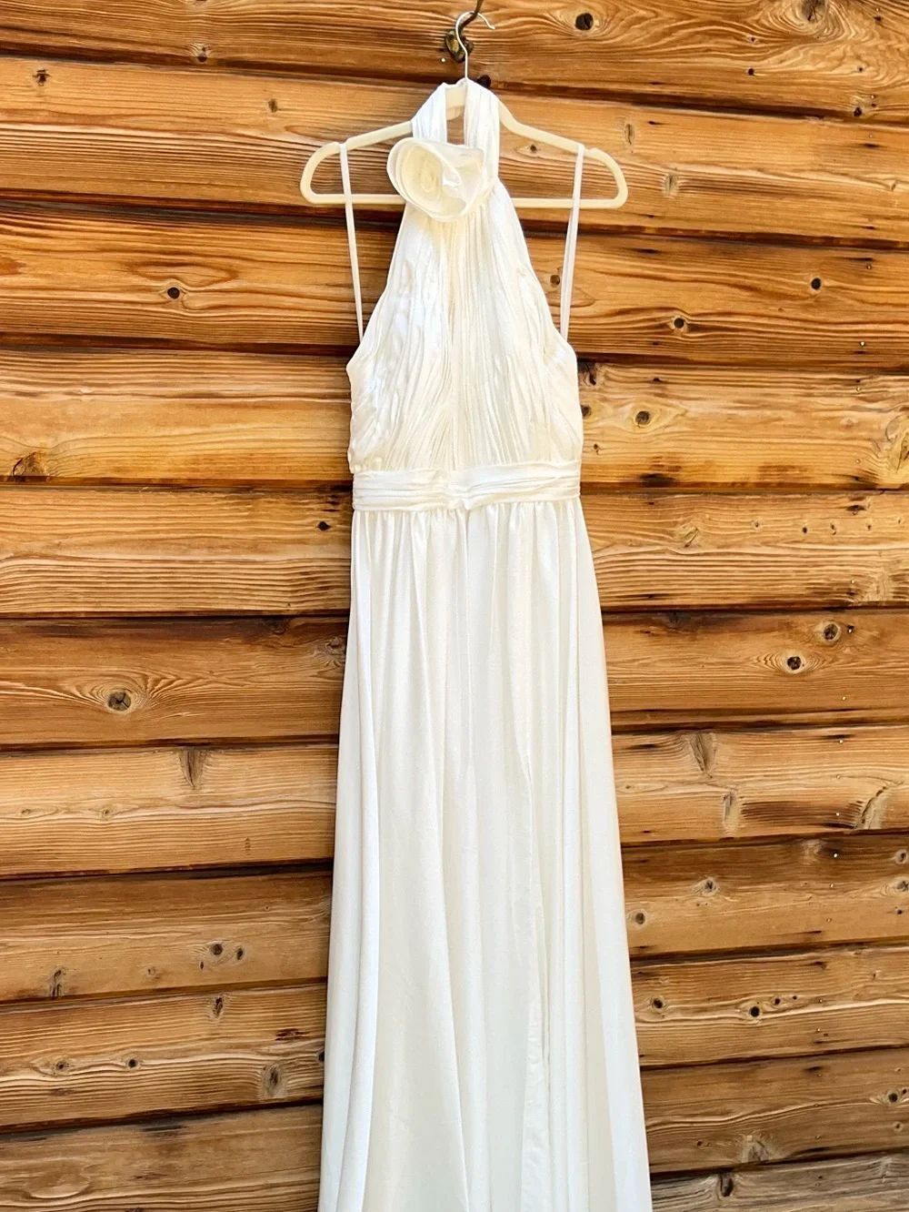 Mac Duggal 49333 White Size 8 SOFT TIE HALTER NECK HIGH SLIT GOWN Maxi Dress - Picture 6 of 14